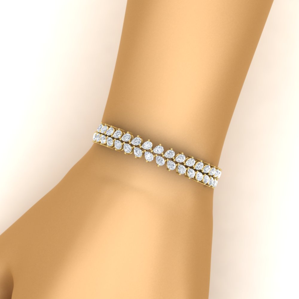 Pear Shaped Petal Style Tennis Bracelet with 14K Yellow Gold White Diamond